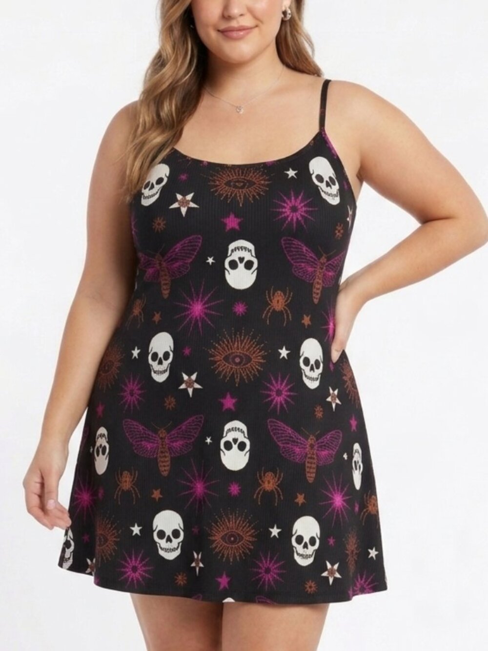 Torrid Super Soft Black Halloween Skulls Light Rib Knit Sleep Dress Size 0 (12)